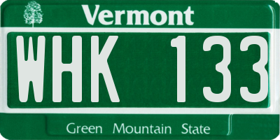 VT license plate WHK133