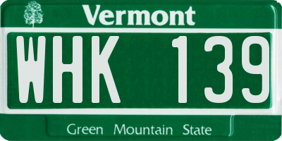 VT license plate WHK139