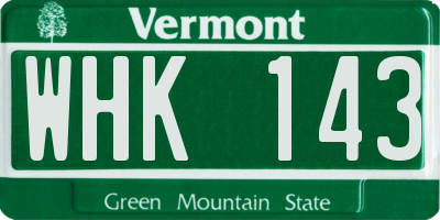 VT license plate WHK143