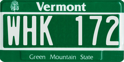 VT license plate WHK172