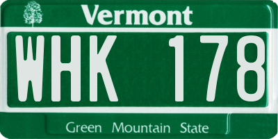 VT license plate WHK178