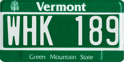 VT license plate WHK189