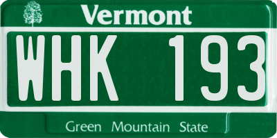 VT license plate WHK193