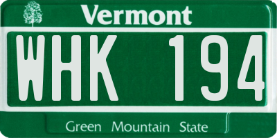 VT license plate WHK194