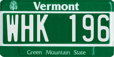 VT license plate WHK196