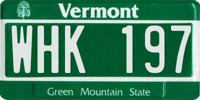 VT license plate WHK197