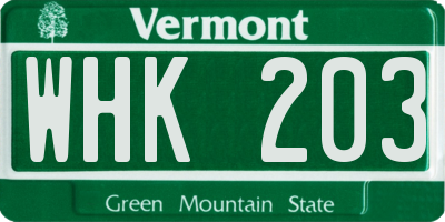 VT license plate WHK203