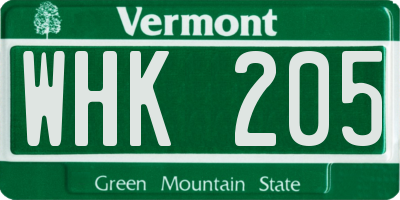 VT license plate WHK205