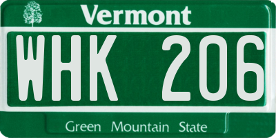 VT license plate WHK206