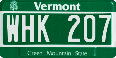 VT license plate WHK207