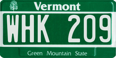 VT license plate WHK209
