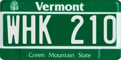 VT license plate WHK210