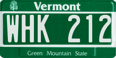 VT license plate WHK212