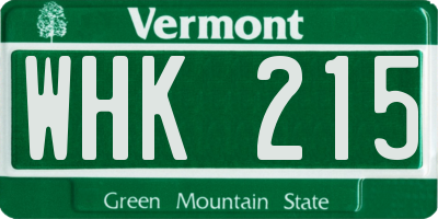 VT license plate WHK215
