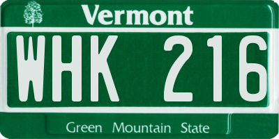 VT license plate WHK216