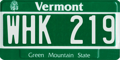 VT license plate WHK219