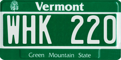 VT license plate WHK220