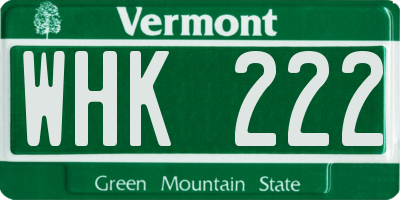 VT license plate WHK222