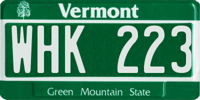VT license plate WHK223