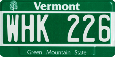 VT license plate WHK226