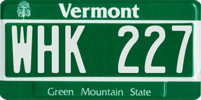 VT license plate WHK227
