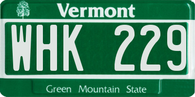 VT license plate WHK229