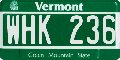 VT license plate WHK236
