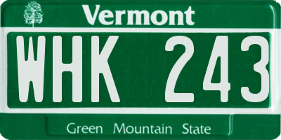 VT license plate WHK243
