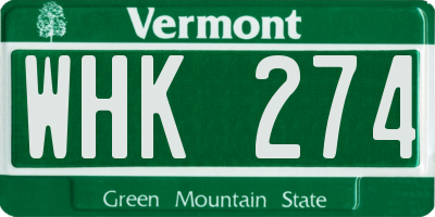 VT license plate WHK274