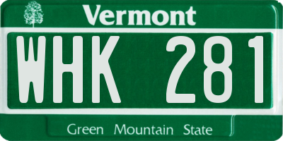 VT license plate WHK281