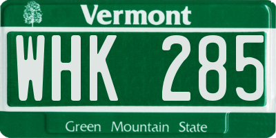 VT license plate WHK285