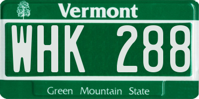 VT license plate WHK288