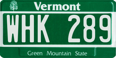 VT license plate WHK289