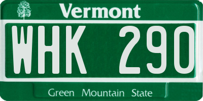 VT license plate WHK290