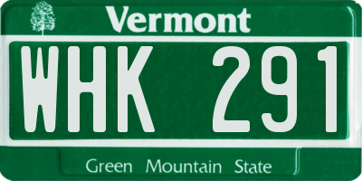 VT license plate WHK291