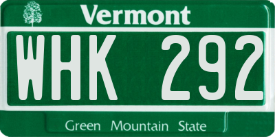 VT license plate WHK292