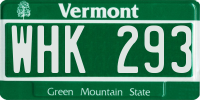 VT license plate WHK293