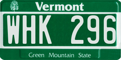 VT license plate WHK296