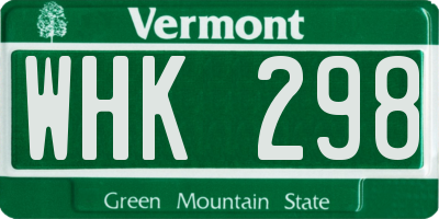 VT license plate WHK298