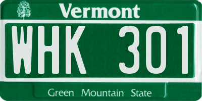 VT license plate WHK301