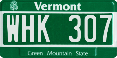 VT license plate WHK307