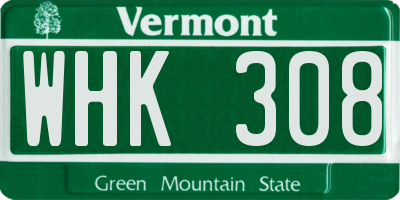 VT license plate WHK308