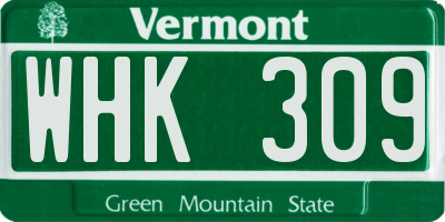 VT license plate WHK309