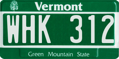 VT license plate WHK312