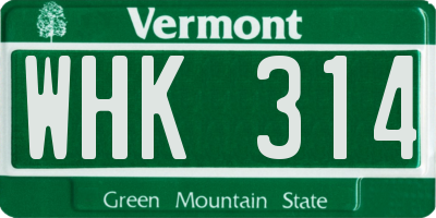 VT license plate WHK314