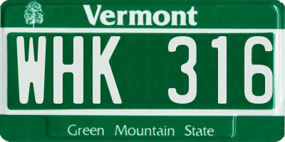 VT license plate WHK316