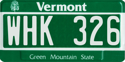 VT license plate WHK326