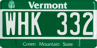 VT license plate WHK332