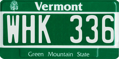 VT license plate WHK336
