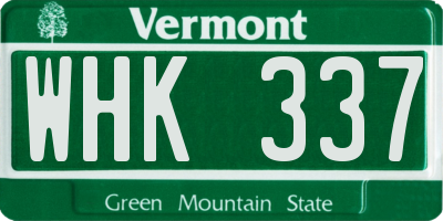 VT license plate WHK337